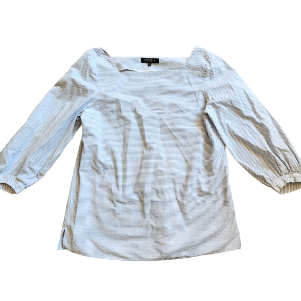 Lafayette 148 Womens Size Small Striped Long Baloon Sleeve Shirt Top Blouse